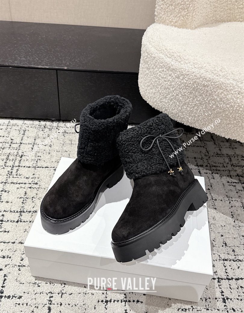Celine Suede and Shealing Ankle Boots with Bow Black 2025 CE120901 (MD-251209060)
