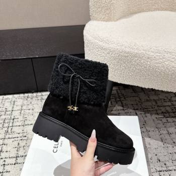 Celine Suede and Shealing Ankle Boots with Bow Black 2025 CE120901 (MD-251209060)