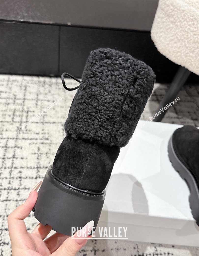 Celine Suede and Shealing Ankle Boots with Bow Black 2025 CE120901 (MD-251209060)