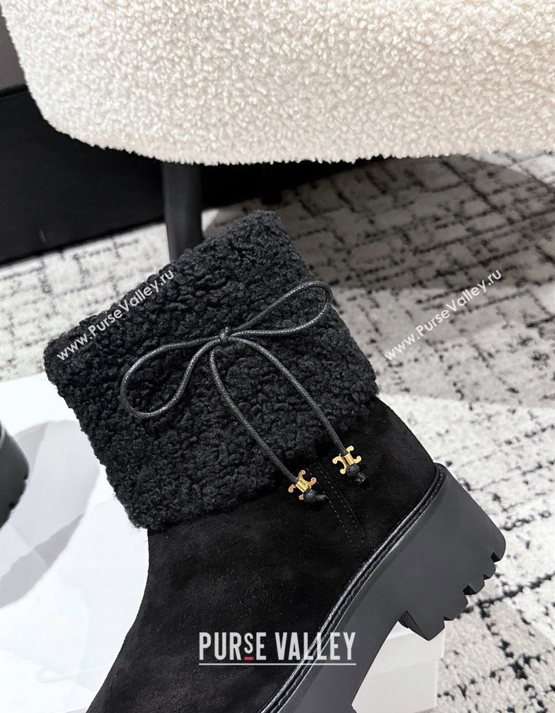 Celine Suede and Shealing Ankle Boots with Bow Black 2025 CE120901 (MD-251209060)