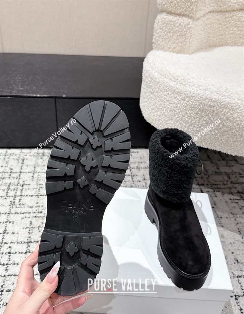 Celine Suede and Shealing Ankle Boots with Bow Black 2025 CE120901 (MD-251209060)