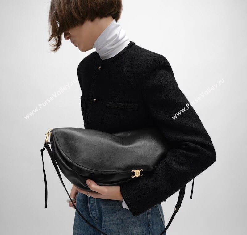 Celine Halfmoon Soft Triomphe Bag in Supple Shiny Lambskin 124142 Burgundy 2025 (BL-260121010)