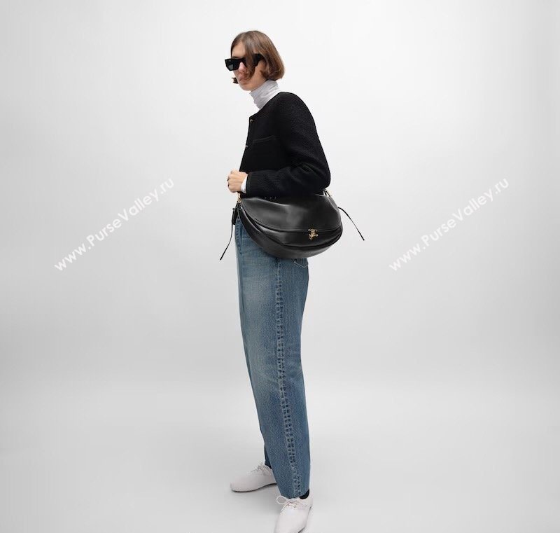 Celine Halfmoon Soft Triomphe Bag in Supple Shiny Lambskin 124142 Burgundy 2025 (BL-260121010)