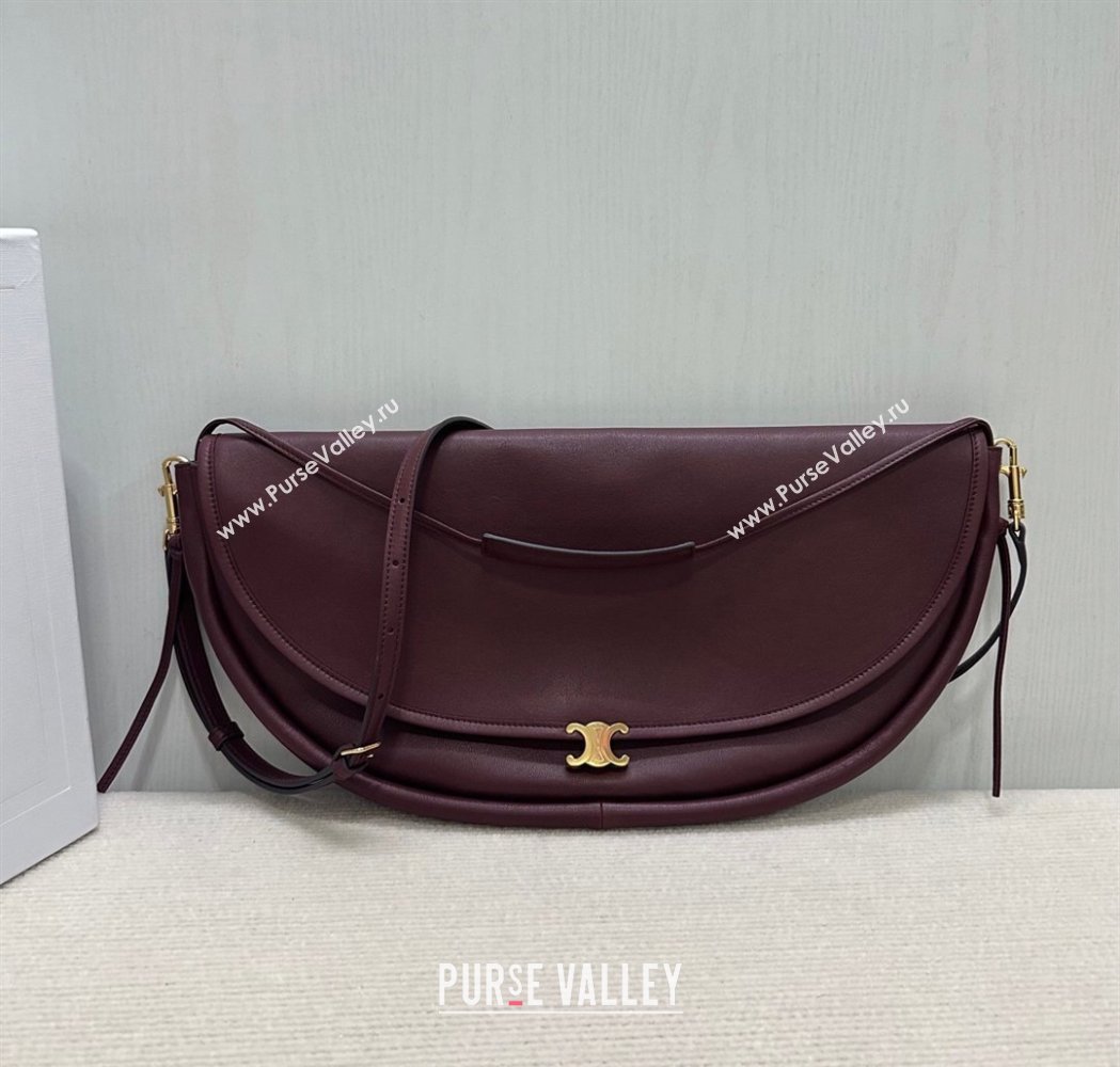 Celine Halfmoon Soft Triomphe Bag in Supple Shiny Lambskin 124142 Burgundy 2025 (BL-260121010)