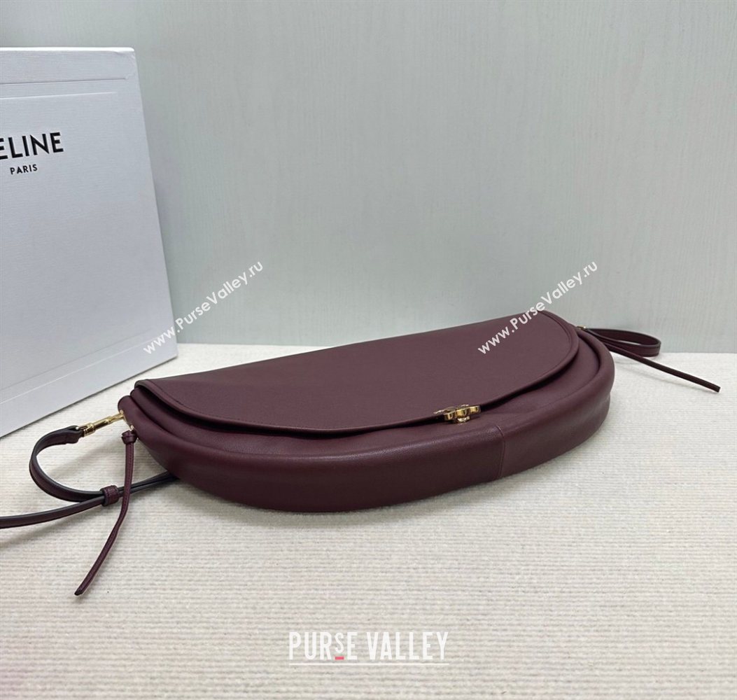 Celine Halfmoon Soft Triomphe Bag in Supple Shiny Lambskin 124142 Burgundy 2025 (BL-260121010)