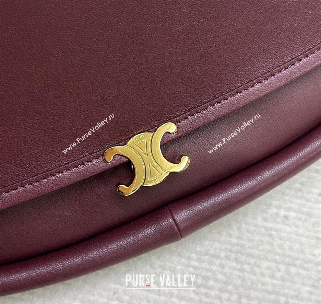 Celine Halfmoon Soft Triomphe Bag in Supple Shiny Lambskin 124142 Burgundy 2025 (BL-260121010)