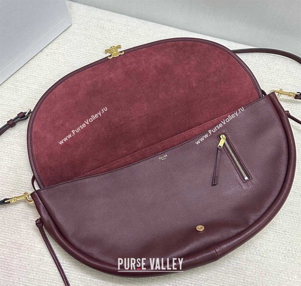 Celine Halfmoon Soft Triomphe Bag in Supple Shiny Lambskin 124142 Burgundy 2025 (BL-260121010)