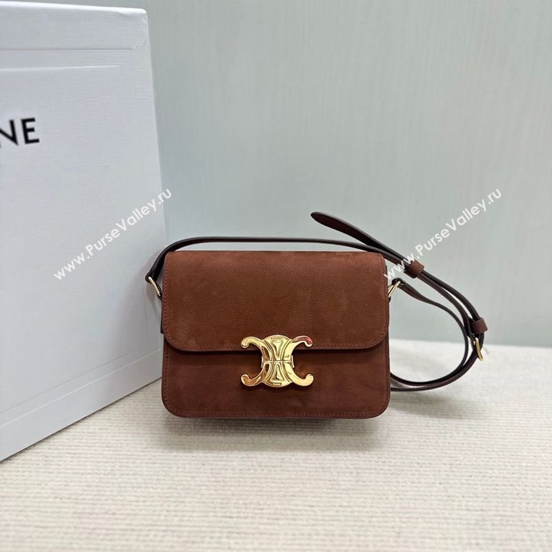 Celine Teen Triomphe Mini Bag in Grained Nubuck Chestnut Brown 188423 2026 (BL-260121015)