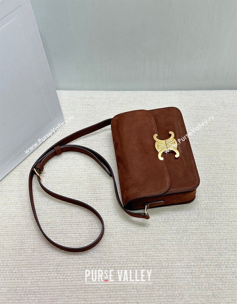 Celine Teen Triomphe Mini Bag in Grained Nubuck Chestnut Brown 188423 2026 (BL-260121015)