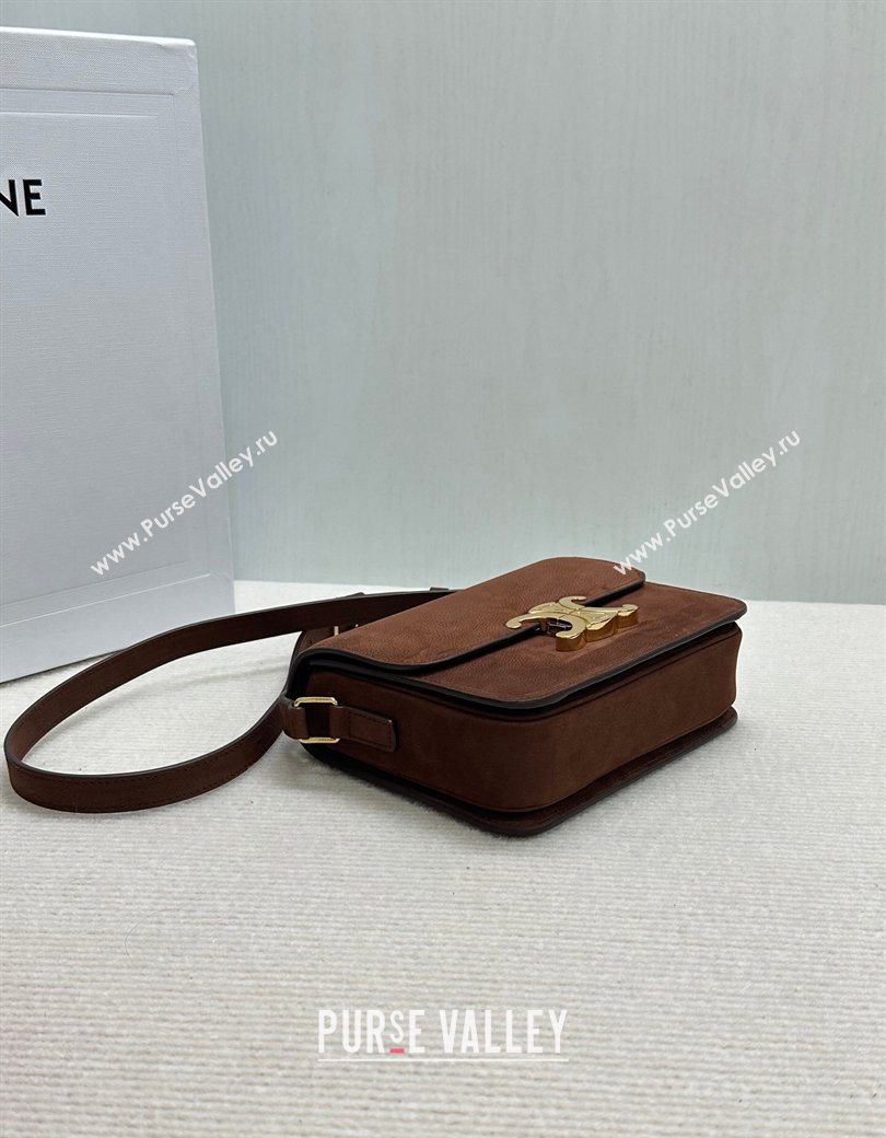 Celine Teen Triomphe Mini Bag in Grained Nubuck Chestnut Brown 188423 2026 (BL-260121015)
