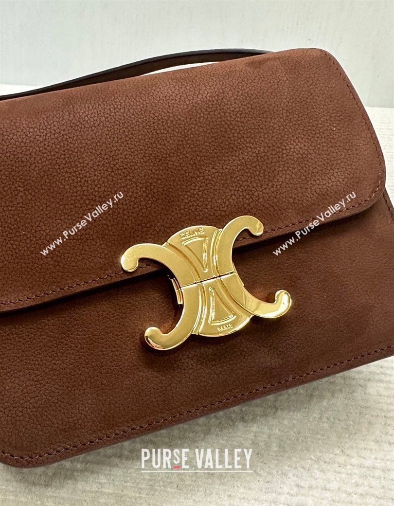 Celine Teen Triomphe Mini Bag in Grained Nubuck Chestnut Brown 188423 2026 (BL-260121015)