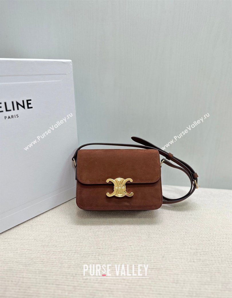 Celine Teen Triomphe Mini Bag in Grained Nubuck Chestnut Brown 188423 2026 (BL-260121015)