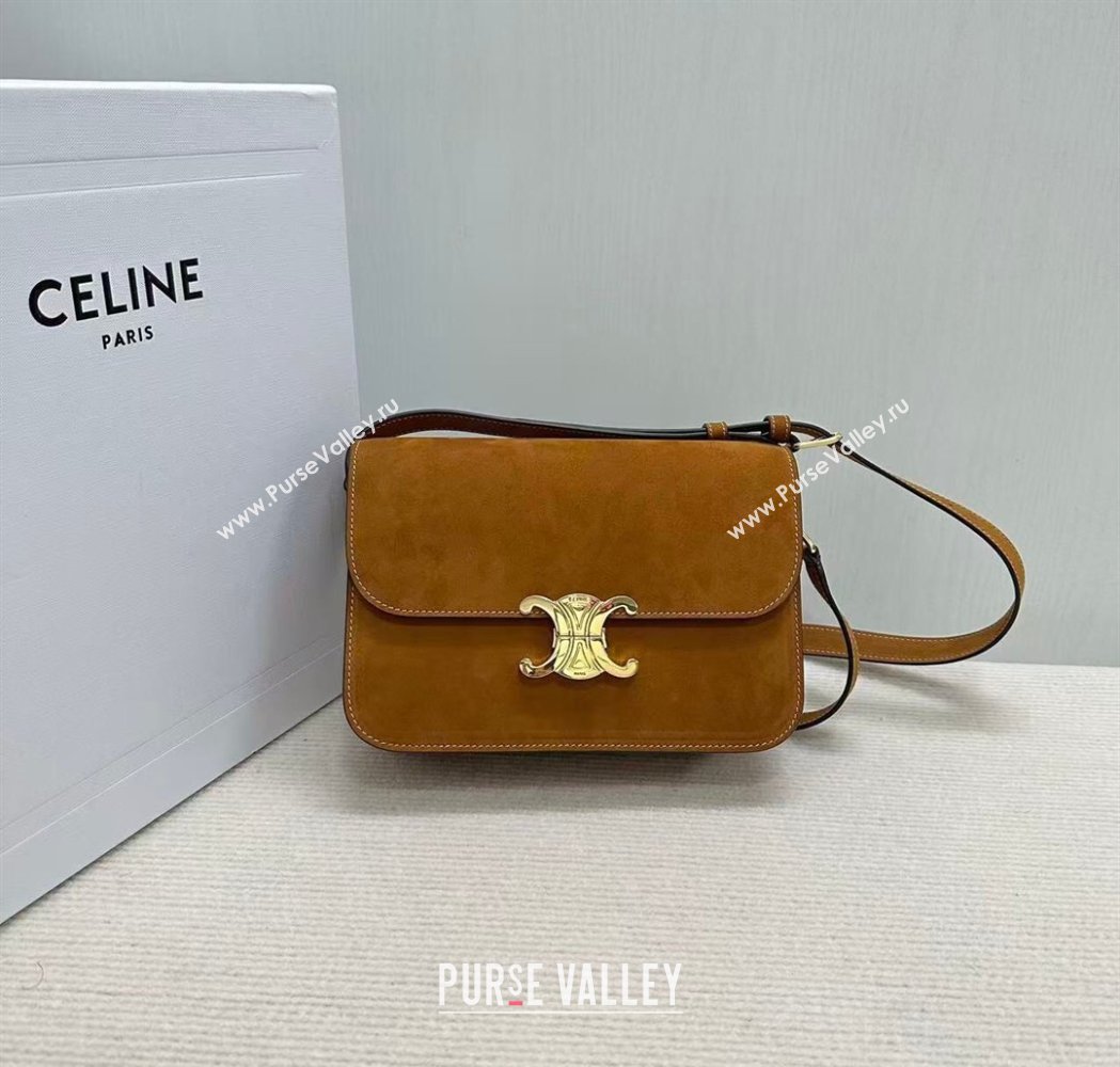 Celine Classique Triomphe Bag in Suede 187366 Camel 2026 (BL-260121036)
