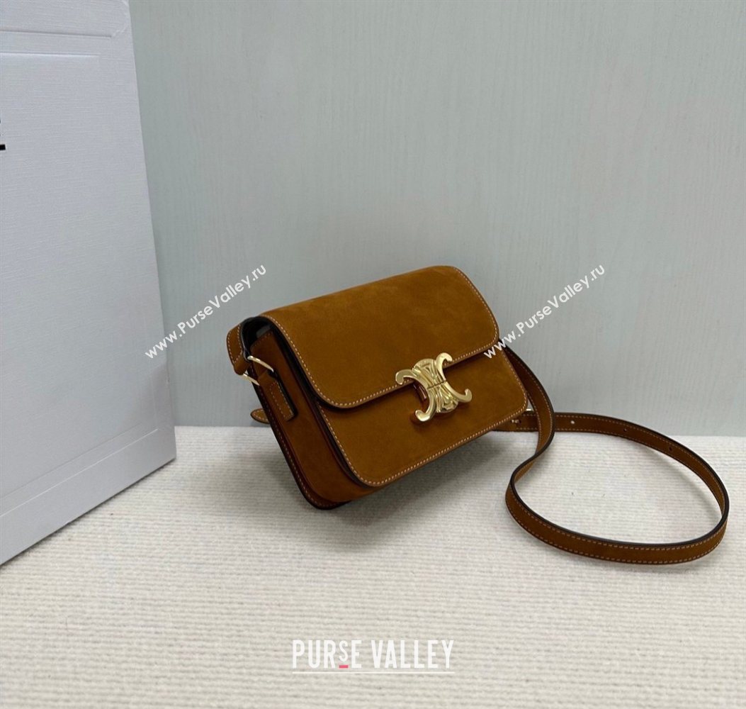 Celine Teen Triomphe Mini Bag in Suede 188423 Camel 2026 (BL-260121016)