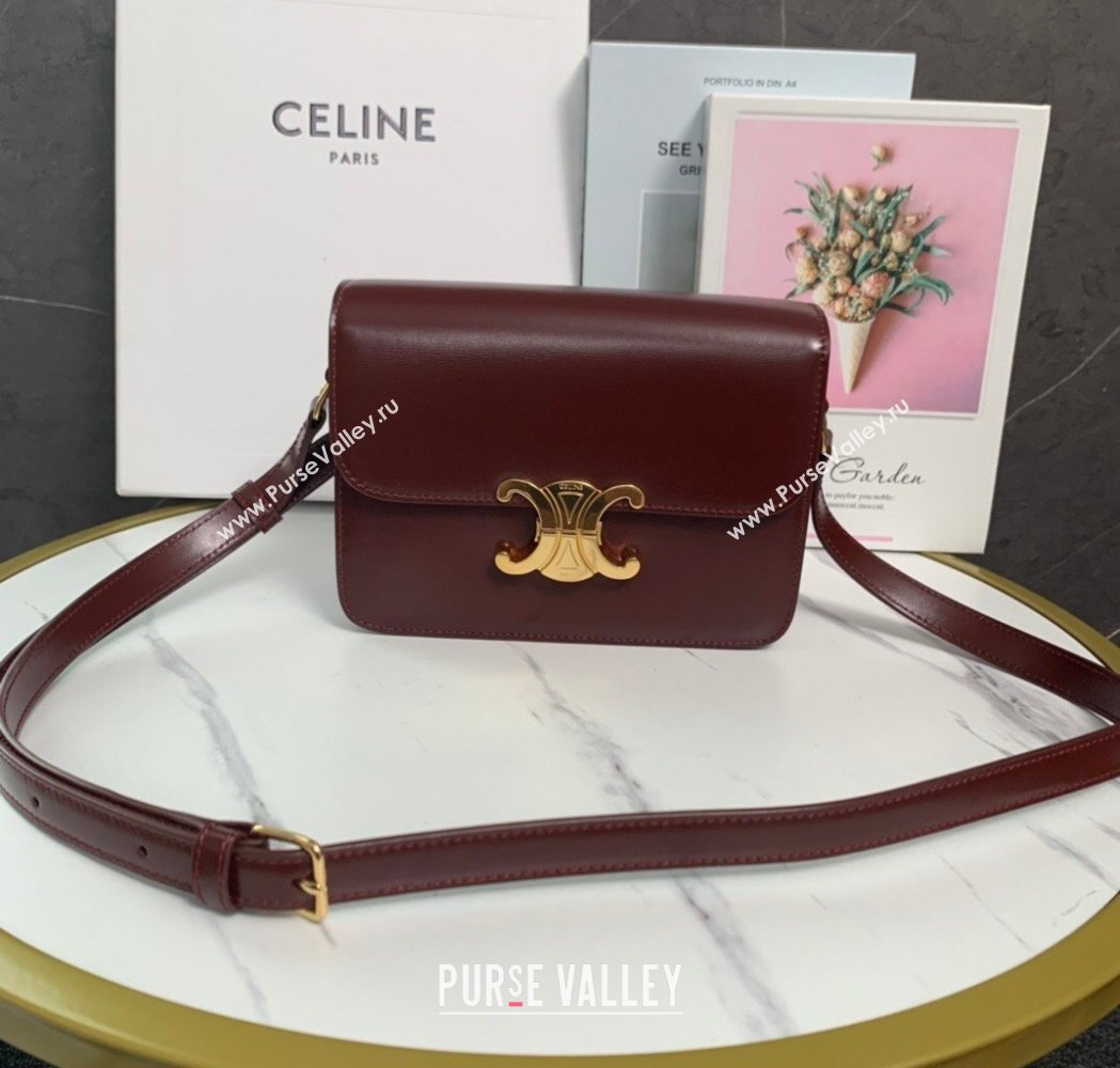 Celine Teen Triomphe Mini Bag in Shiny Calfskin Leather 188423 Burgundy 2026 (BL-260121017)