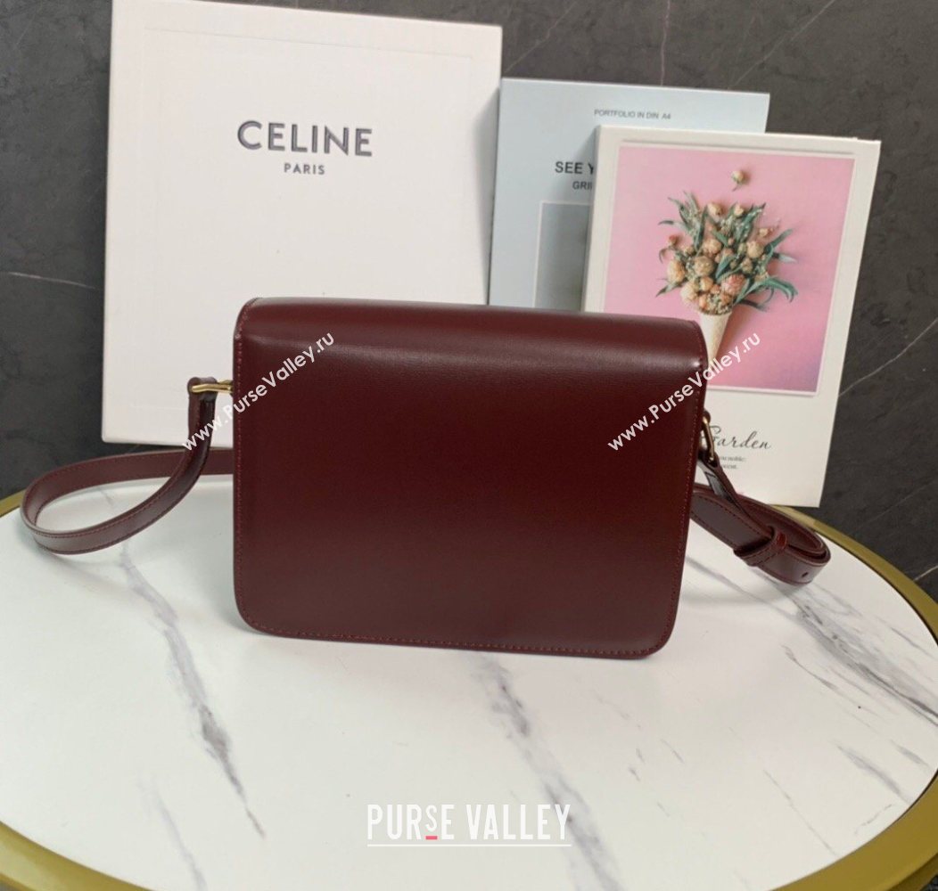 Celine Teen Triomphe Mini Bag in Shiny Calfskin Leather 188423 Burgundy 2026 (BL-260121017)