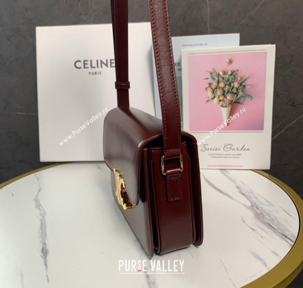Celine Teen Triomphe Mini Bag in Shiny Calfskin Leather 188423 Burgundy 2026 (BL-260121017)