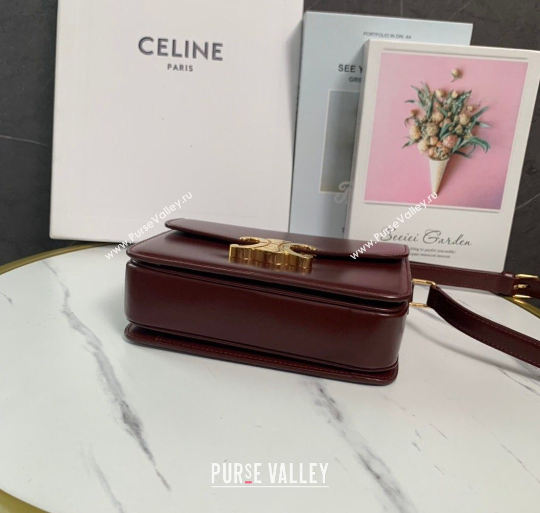 Celine Teen Triomphe Mini Bag in Shiny Calfskin Leather 188423 Burgundy 2026 (BL-260121017)