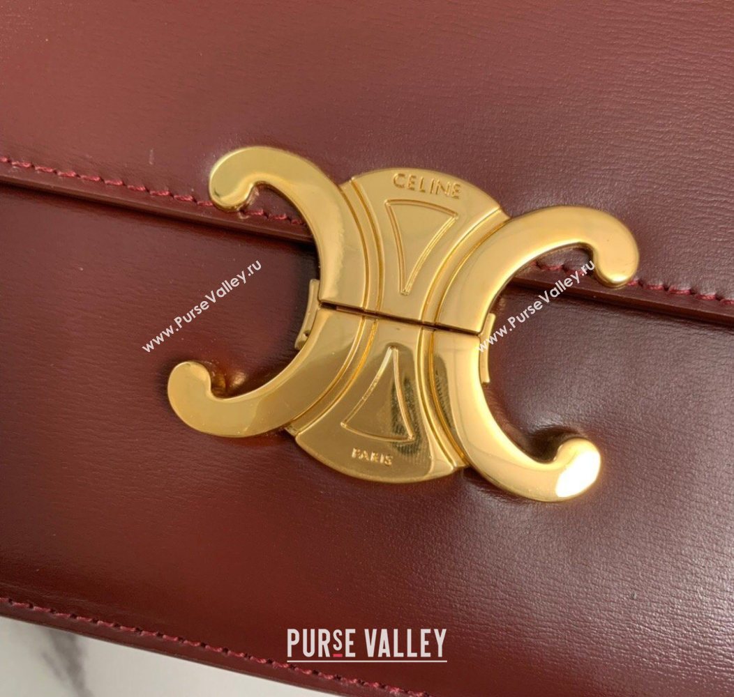 Celine Teen Triomphe Mini Bag in Shiny Calfskin Leather 188423 Burgundy 2026 (BL-260121017)