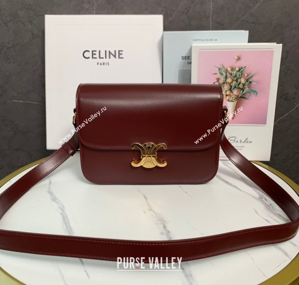 Celine Classique Triomphe Bag in Shiny Calfskin Leather 187366 Burgundy 2026 (BL-260121037)
