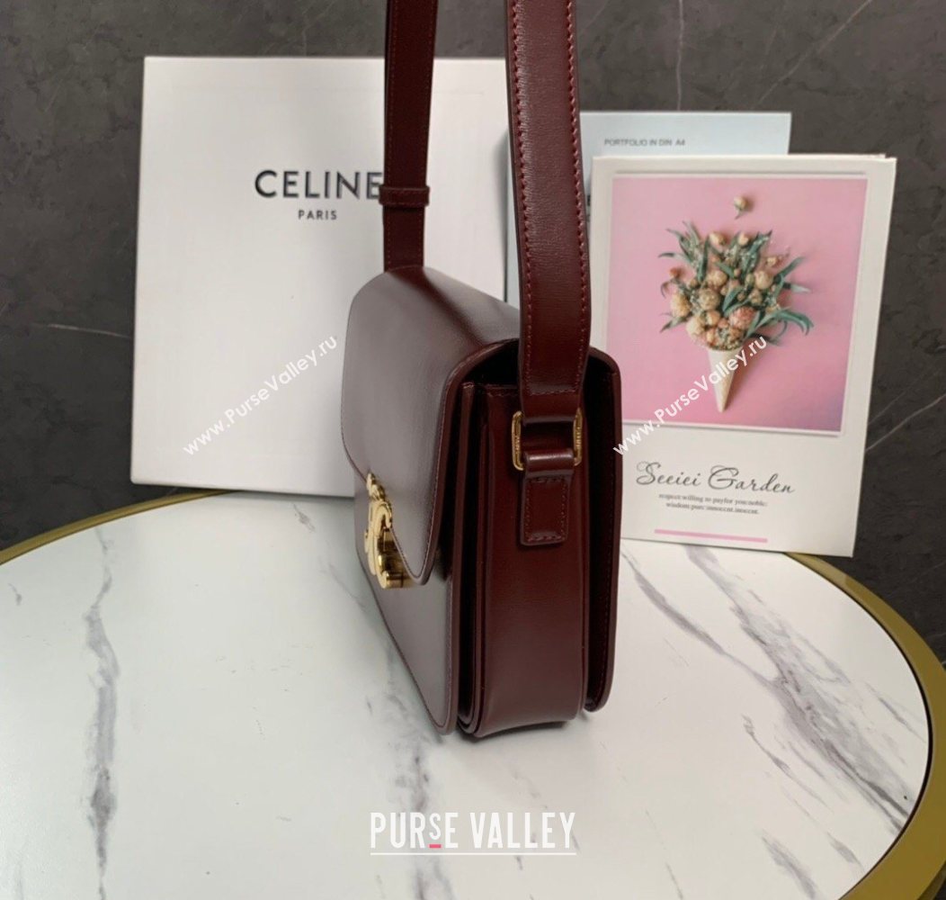 Celine Classique Triomphe Bag in Shiny Calfskin Leather 187366 Burgundy 2026 (BL-260121037)