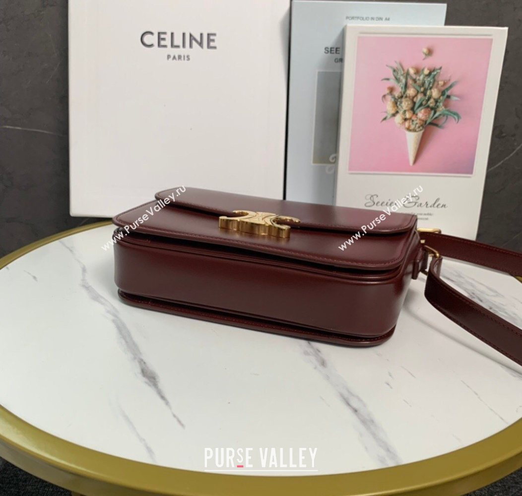 Celine Classique Triomphe Bag in Shiny Calfskin Leather 187366 Burgundy 2026 (BL-260121037)