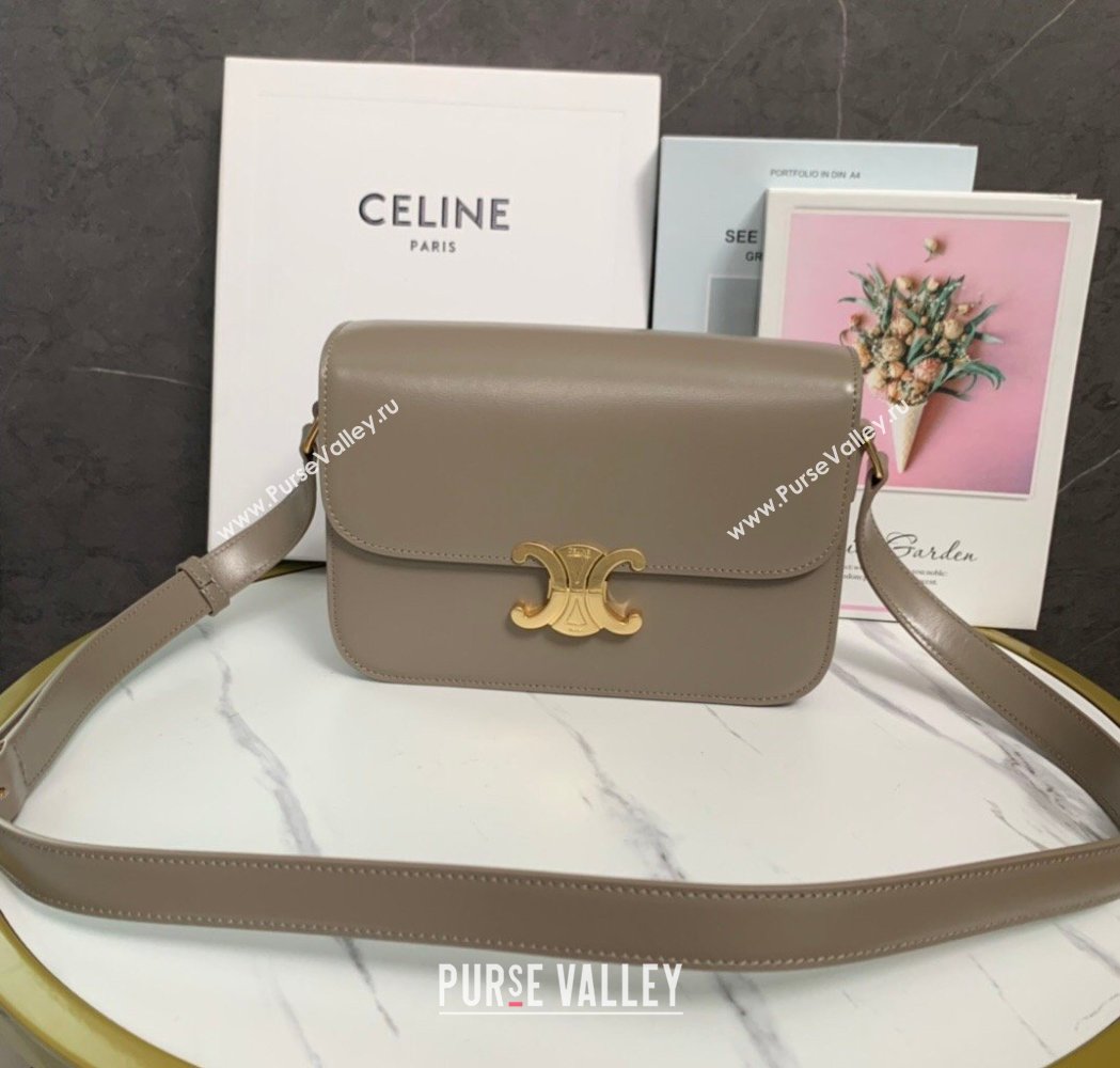 Celine Classique Triomphe Bag in Shiny Calfskin Leather 187366 Pebble Grey 2026 (BL-260121039)