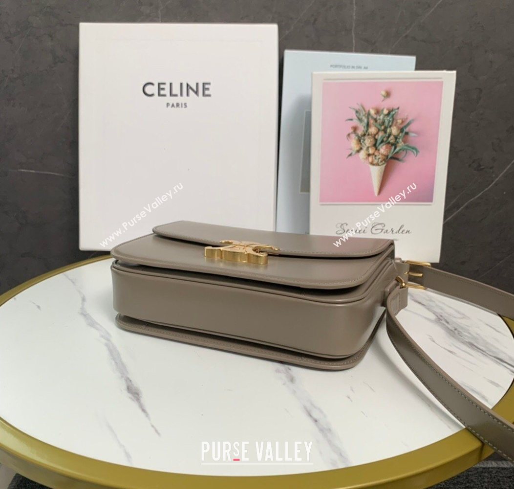 Celine Classique Triomphe Bag in Shiny Calfskin Leather 187366 Pebble Grey 2026 (BL-260121039)
