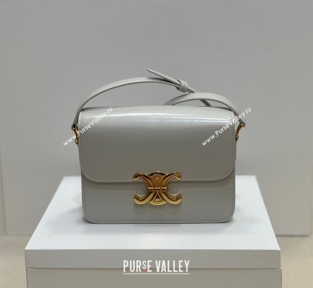 Celine Teen Triomphe Mini Bag in Shiny Calfskin Leather 188423 Chalk White 2026 (BL-260121019)