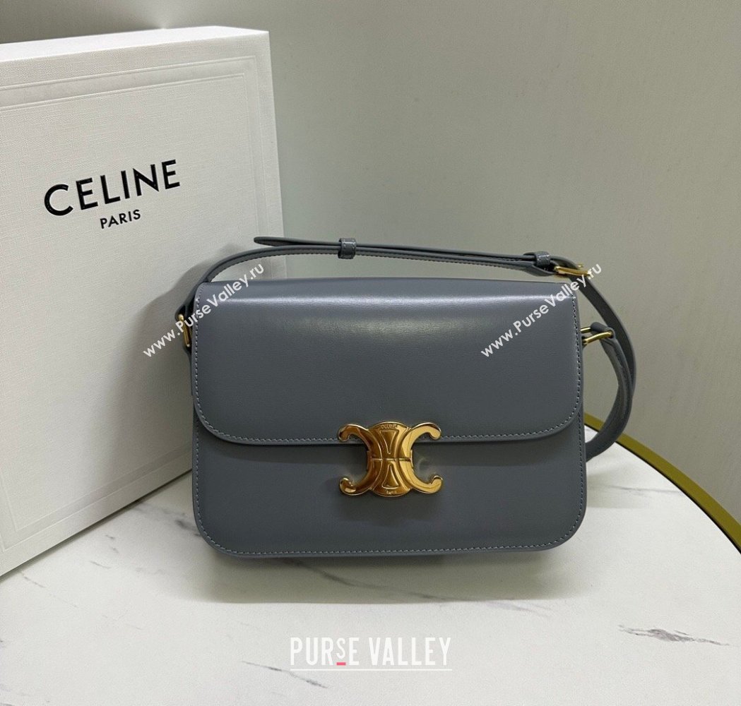 Celine Classique Triomphe Bag in Shiny Calfskin Leather 187366 Blue/Grey 2026 (BL-260121040)