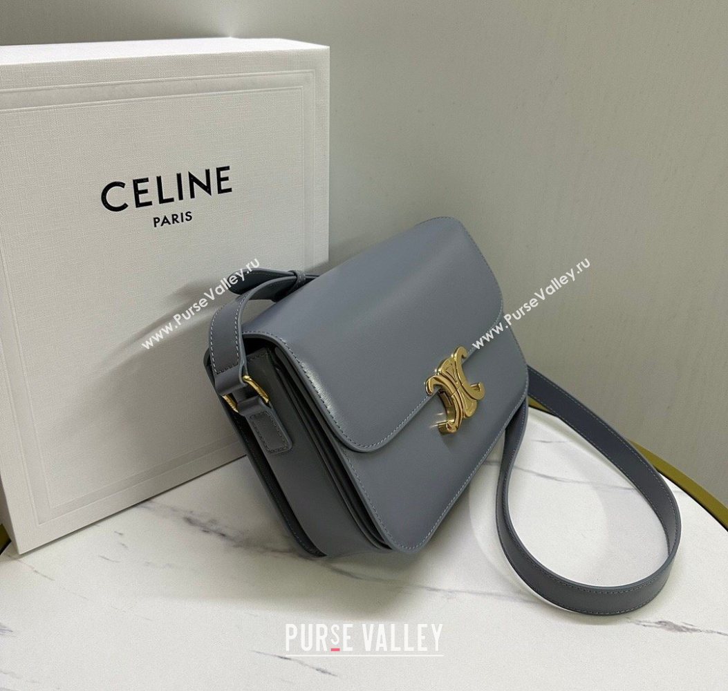 Celine Classique Triomphe Bag in Shiny Calfskin Leather 187366 Blue/Grey 2026 (BL-260121040)