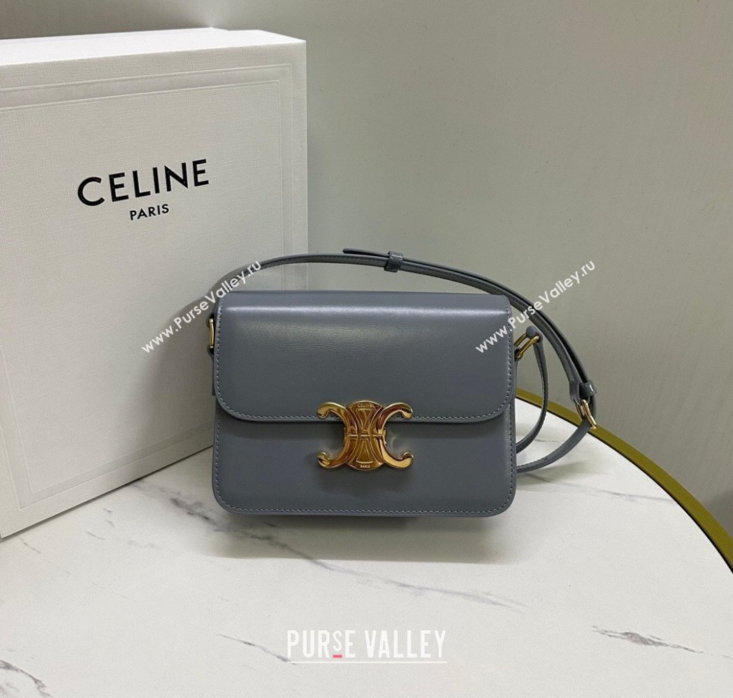 Celine Teen Triomphe Mini Bag in Shiny Calfskin Leather 188423 Blue Grey 2026 (BL-260121020)