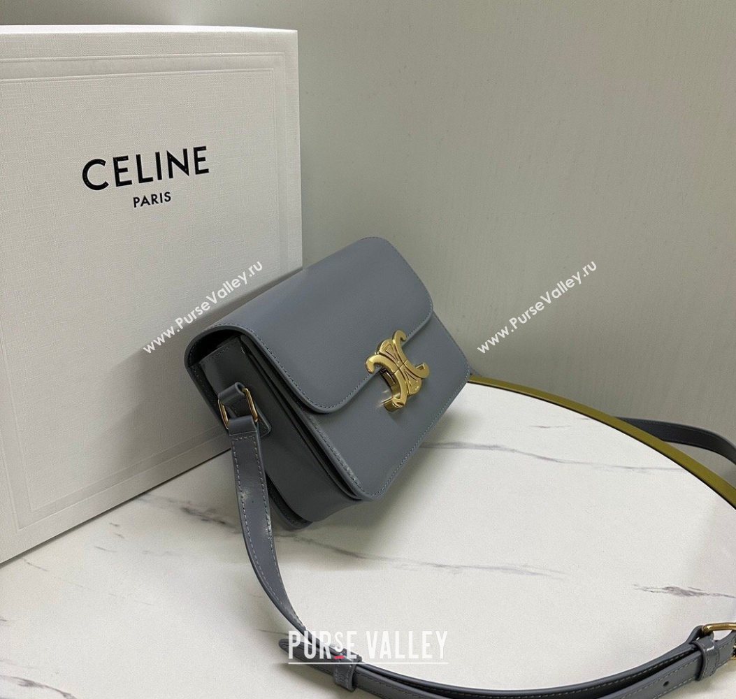 Celine Teen Triomphe Mini Bag in Shiny Calfskin Leather 188423 Blue Grey 2026 (BL-260121020)