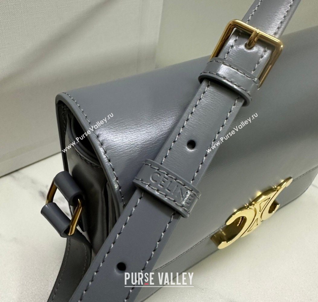 Celine Teen Triomphe Mini Bag in Shiny Calfskin Leather 188423 Blue Grey 2026 (BL-260121020)