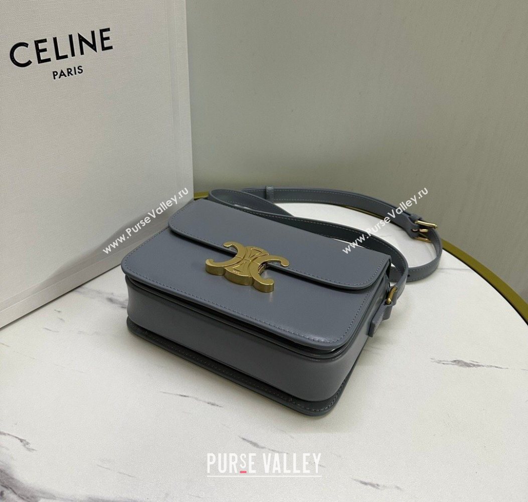 Celine Teen Triomphe Mini Bag in Shiny Calfskin Leather 188423 Blue Grey 2026 (BL-260121020)