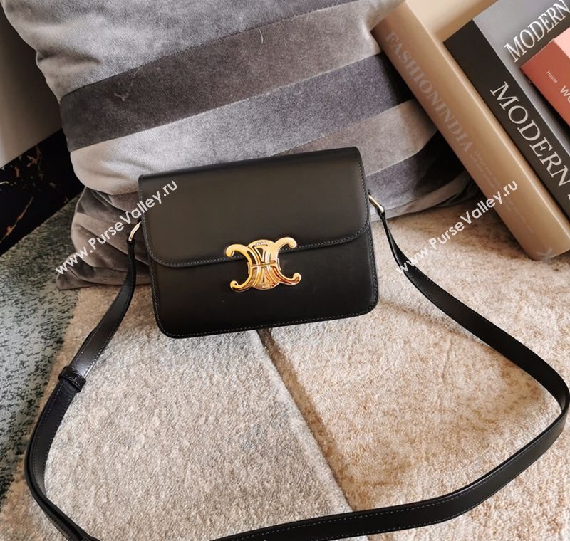 Celine Teen Triomphe Mini Bag in Shiny Calfskin Leather 188423 Black/Gold 2026 (BL-260121021)