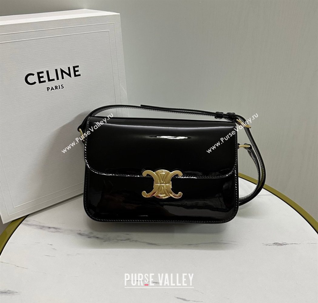 Celine Classique Triomphe Bag in Patent Calfskin Leather 187366 Black/Gold 2026 (BL-260121042)