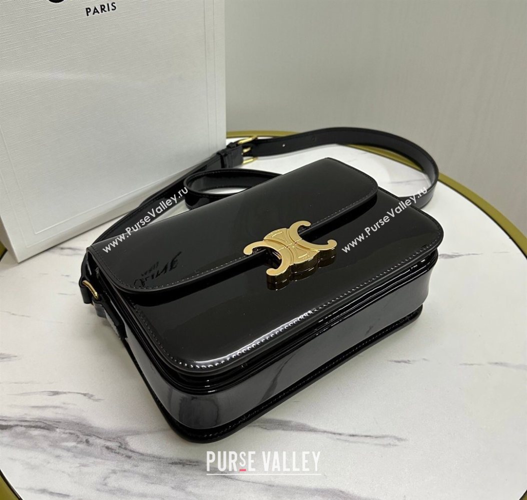 Celine Classique Triomphe Bag in Patent Calfskin Leather 187366 Black/Gold 2026 (BL-260121042)