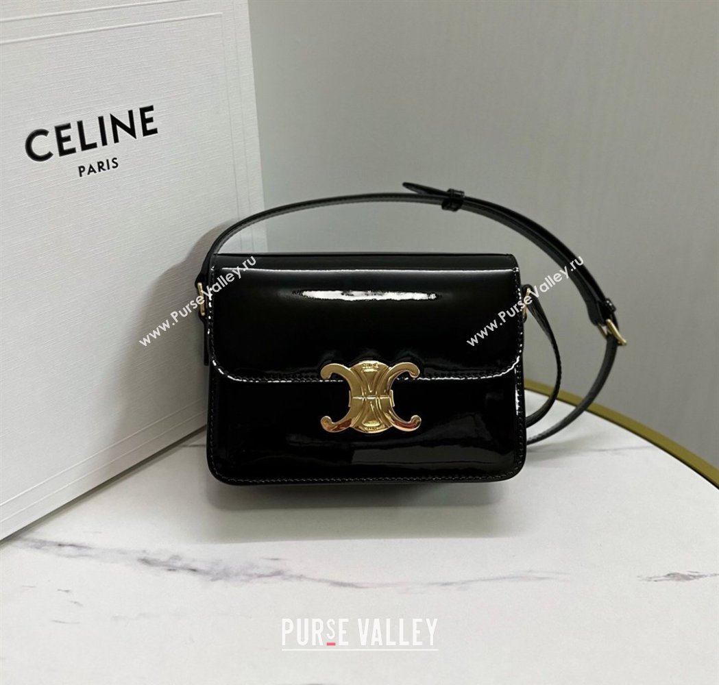 Celine Teen Triomphe Mini Bag in Patent Calfskin Leather 188423 Black/Gold 2026 (BL-260121022)