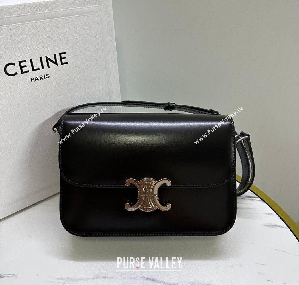 Celine Classique Triomphe Bag in Shiny Calfskin Leather 187366 Black/Silver 2026 (BL-260121043)