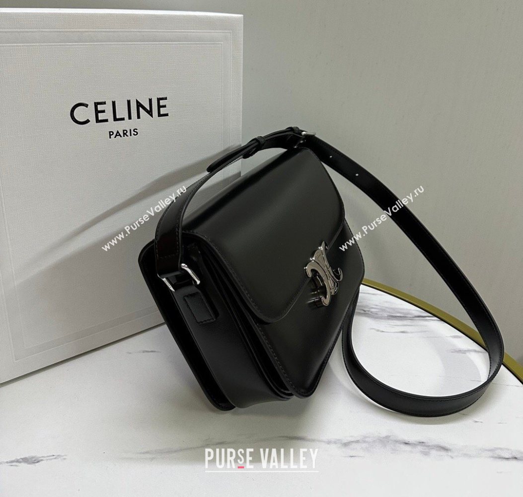 Celine Classique Triomphe Bag in Shiny Calfskin Leather 187366 Black/Silver 2026 (BL-260121043)
