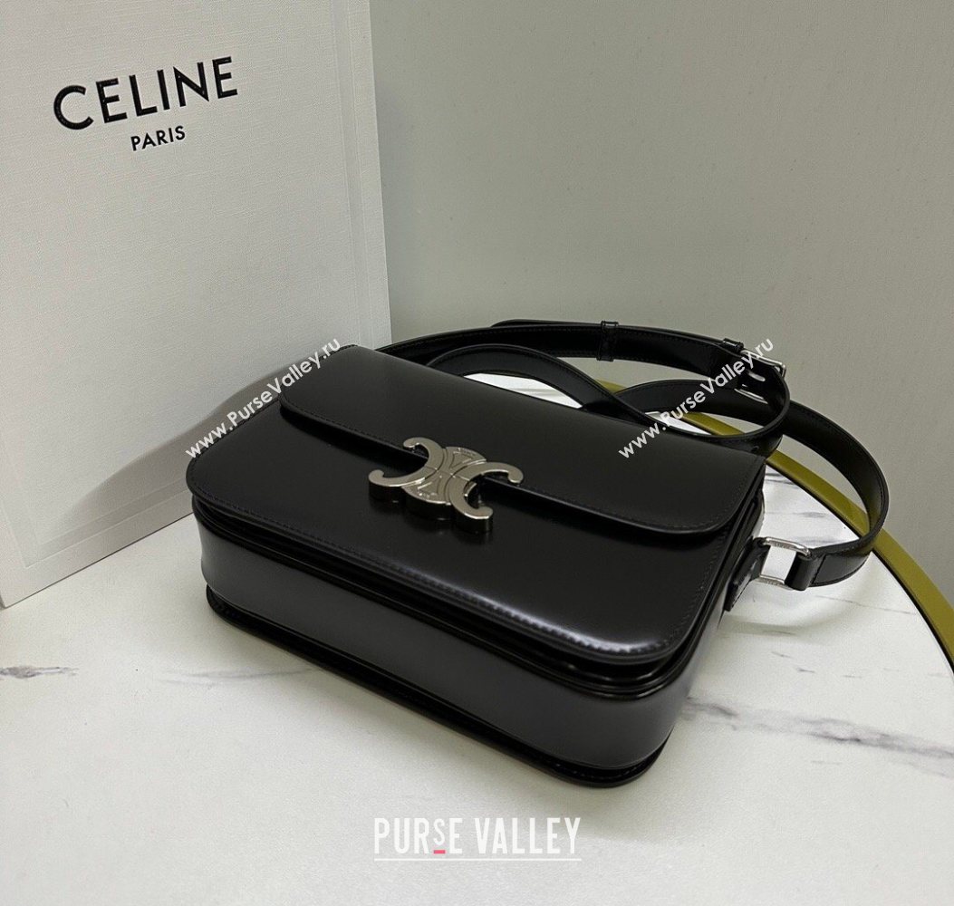 Celine Classique Triomphe Bag in Shiny Calfskin Leather 187366 Black/Silver 2026 (BL-260121043)