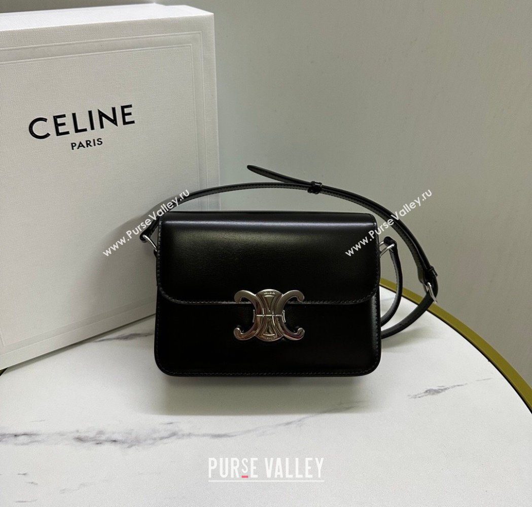 Celine Teen Triomphe Mini Bag in Shiny Calfskin Leather 188423 Black/Silver 2026 (BL-260121024)