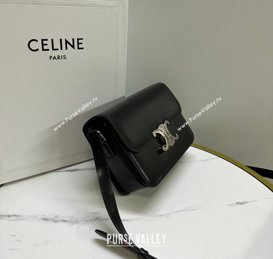 Celine Teen Triomphe Mini Bag in Shiny Calfskin Leather 188423 Black/Silver 2026 (BL-260121024)