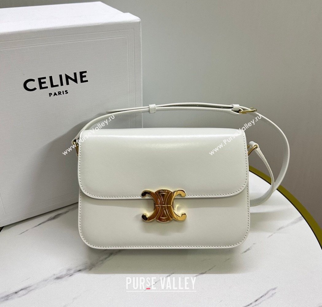 Celine Classique Triomphe Bag in Shiny Calfskin Leather 187366 White/Gold 2026 (BL-260121044)