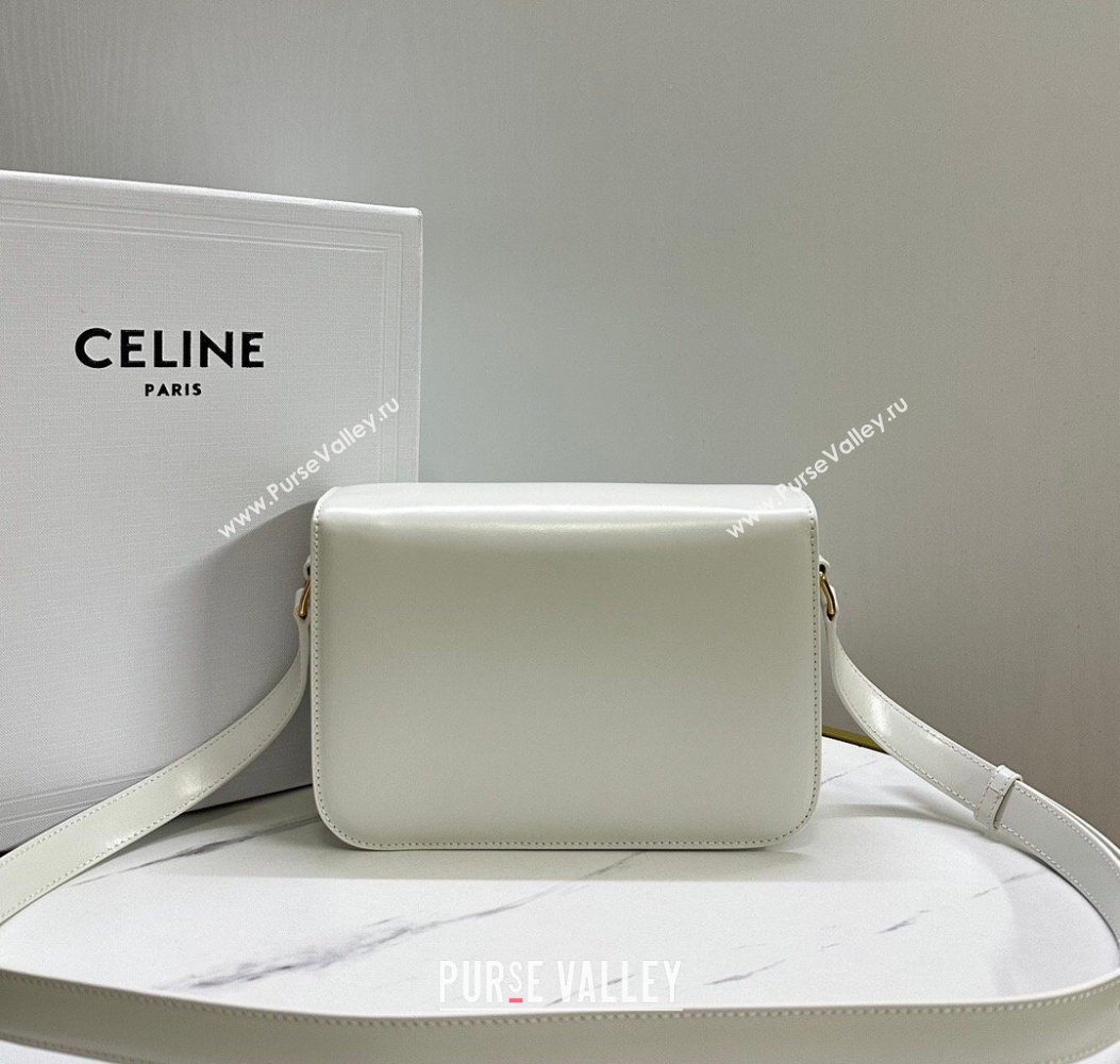 Celine Classique Triomphe Bag in Shiny Calfskin Leather 187366 White/Gold 2026 (BL-260121044)