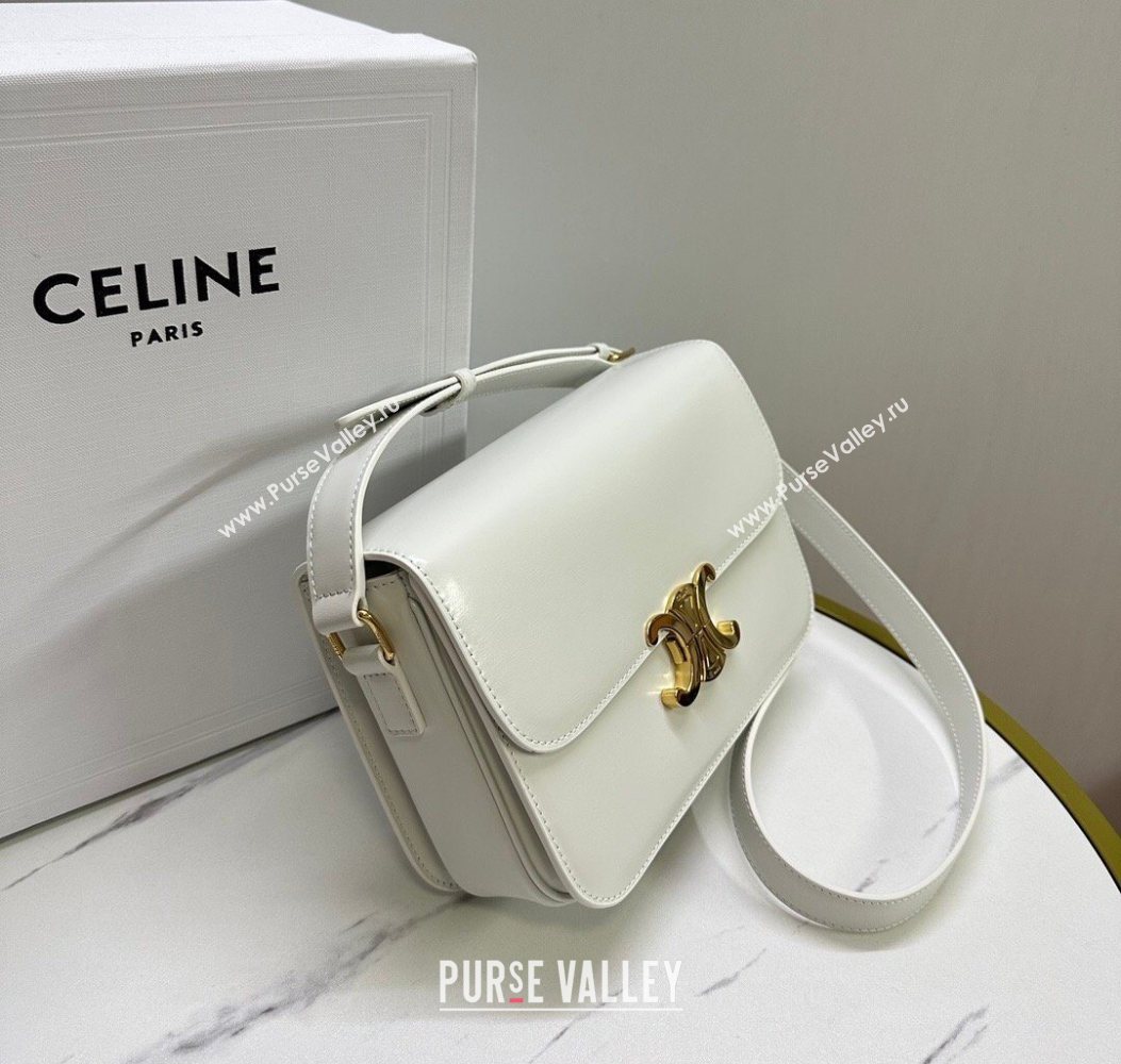 Celine Classique Triomphe Bag in Shiny Calfskin Leather 187366 White/Gold 2026 (BL-260121044)