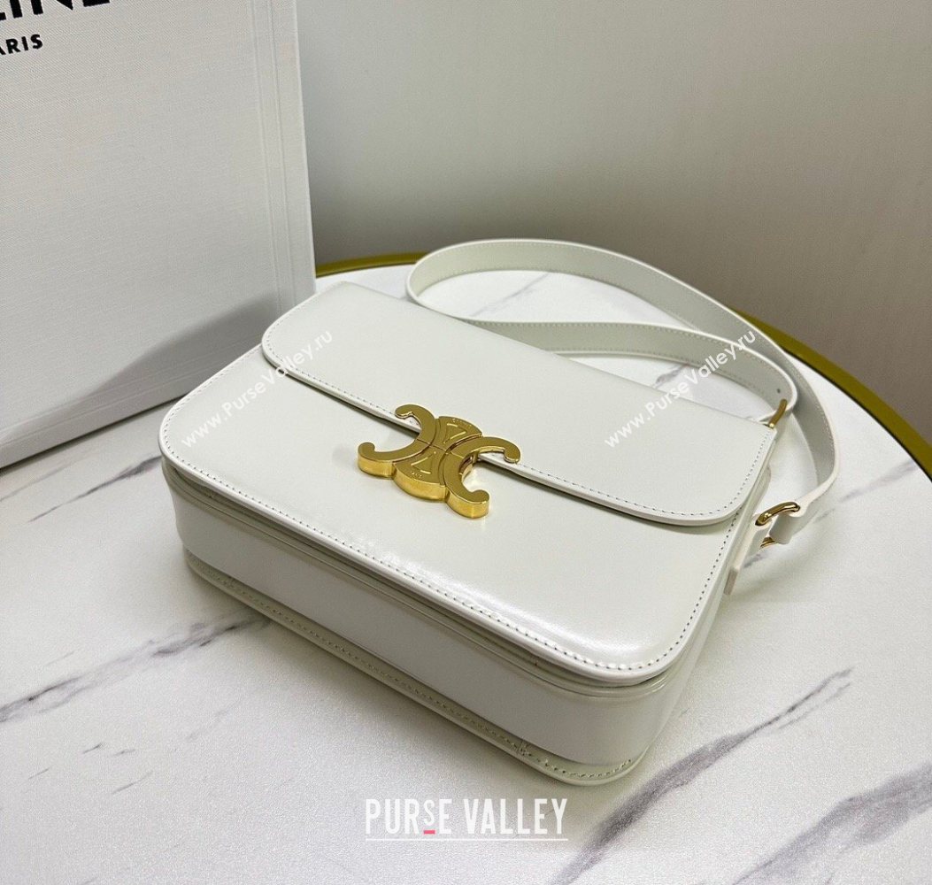 Celine Classique Triomphe Bag in Shiny Calfskin Leather 187366 White/Gold 2026 (BL-260121044)