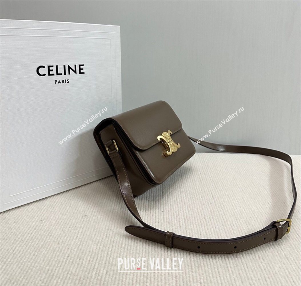 Celine Teen Triomphe Mini Bag in Shiny Calfskin Leather 188423 Soil Brown 2026 (BL-260121025)