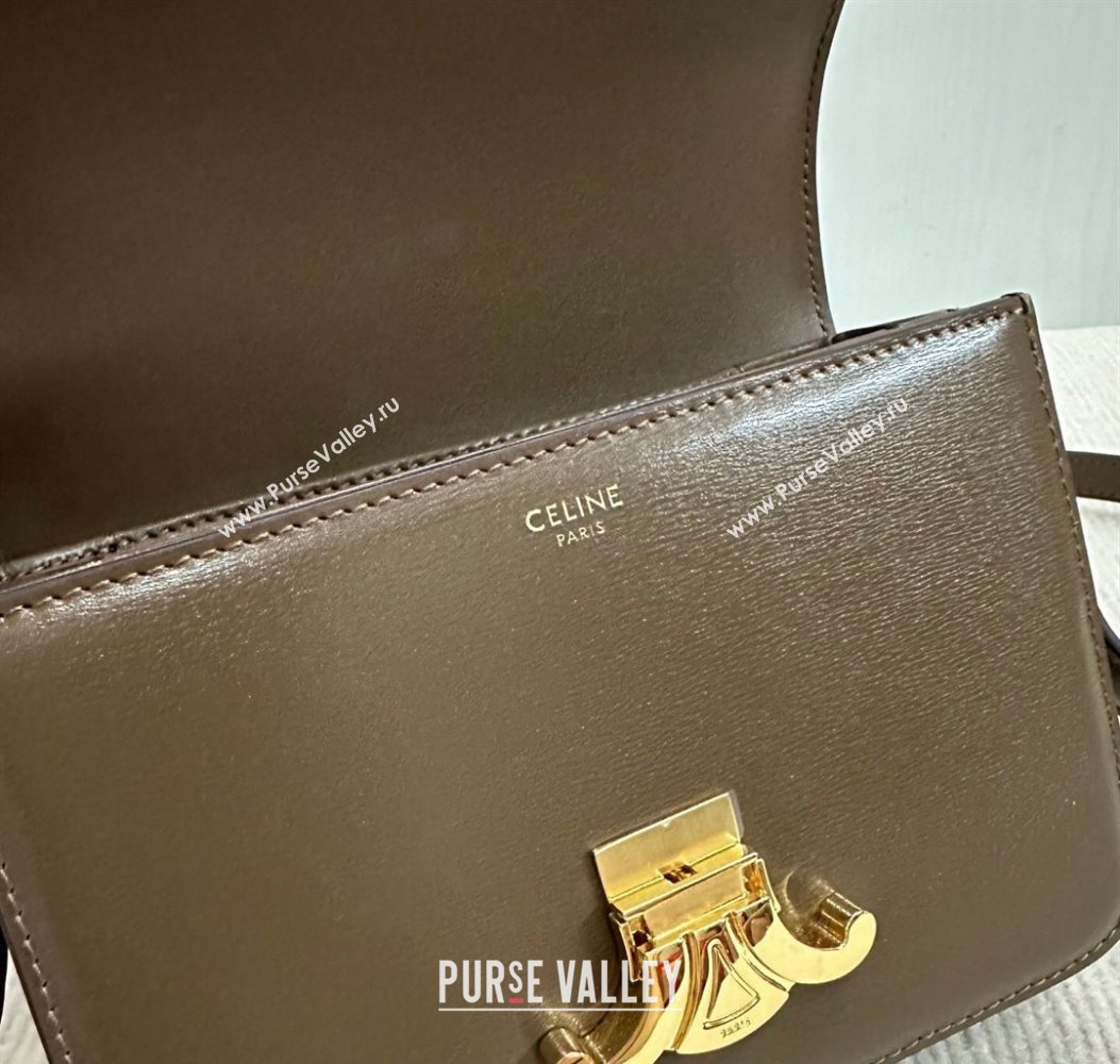 Celine Teen Triomphe Mini Bag in Shiny Calfskin Leather 188423 Soil Brown 2026 (BL-260121025)